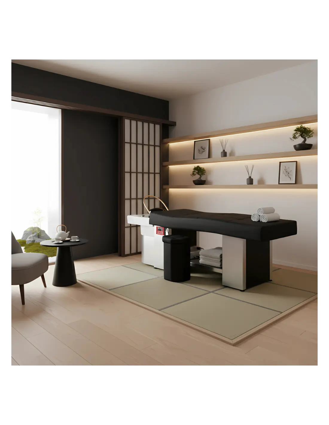 Cama de spa japonesa negra – Mesa de vapor de aniones profesional y bienestar de lujo