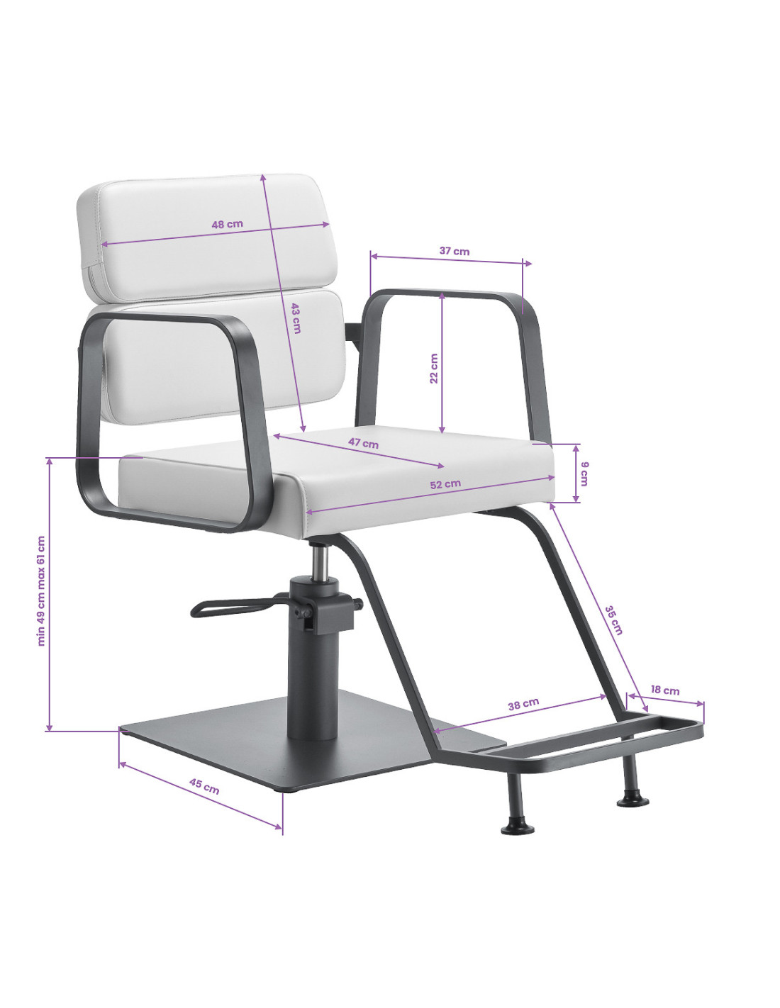 Sillón de peluquería Porto – Blanco y gris cromado
