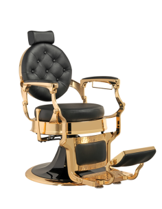 Sillón de barbero Igor tapizada en negro y dorado – Estilo retro vintage