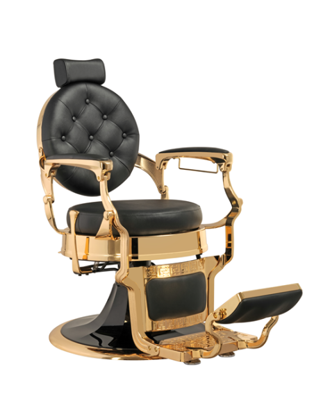 Florence Black Gold Barber chair with Black Gold Upholstered Base – Luxury Vintage for Barbershop