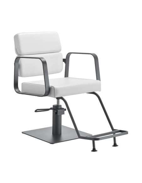 Sillón de peluquería Porto – Blanco y gris cromado